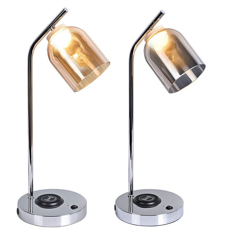 QI โคมไฟตั้งโต๊ะ LED พร้อมโป๊ะแก้ว