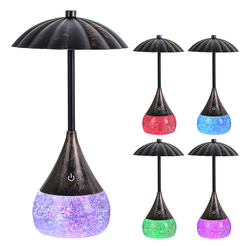 โคมไฟตั้งโต๊ะไฟ LED ไฟอบอุ่นพร้อมขวดแวววาว RGB